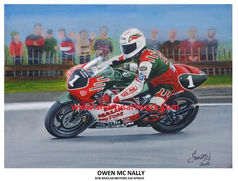 Owen McNally on the number 1 Bob Mullan Motors 250 Aprilia